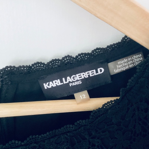 Karl Lagerfeld Women's Lace Appliqué Overlay Sheath Dress Size 12 Black LBD - Picture 5 of 14